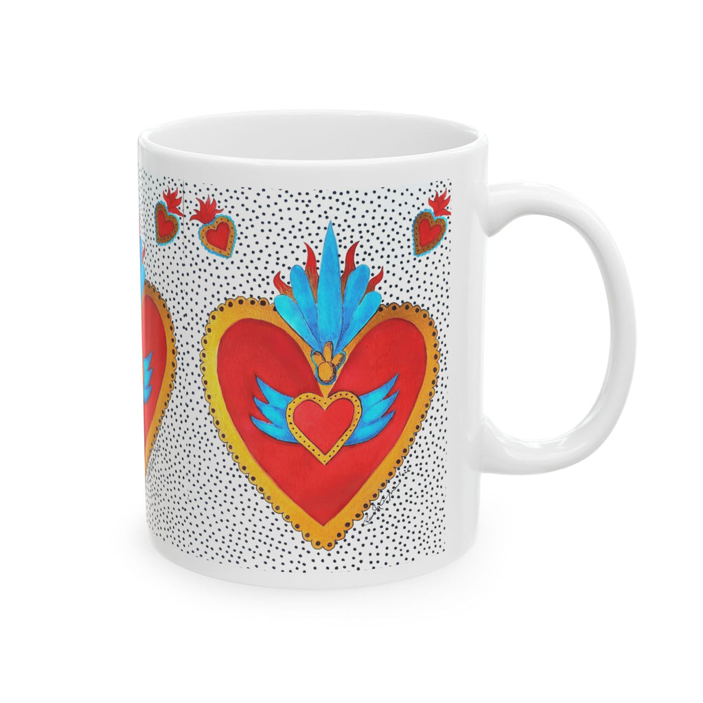 Heart Folk Art Ceramic Mug — Vibrant Sacred Heart Design (11oz & 15oz)