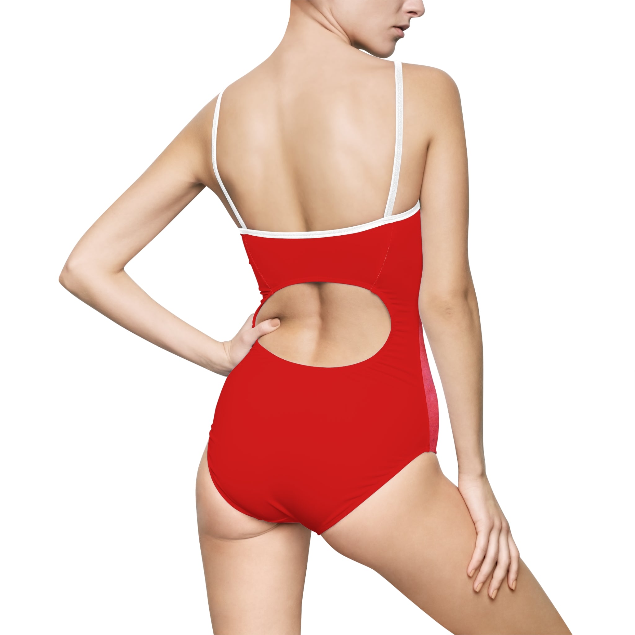 Anatomical Spine Floral One-Piece Swimsuit — Red Botanical Spine Art Swimwear