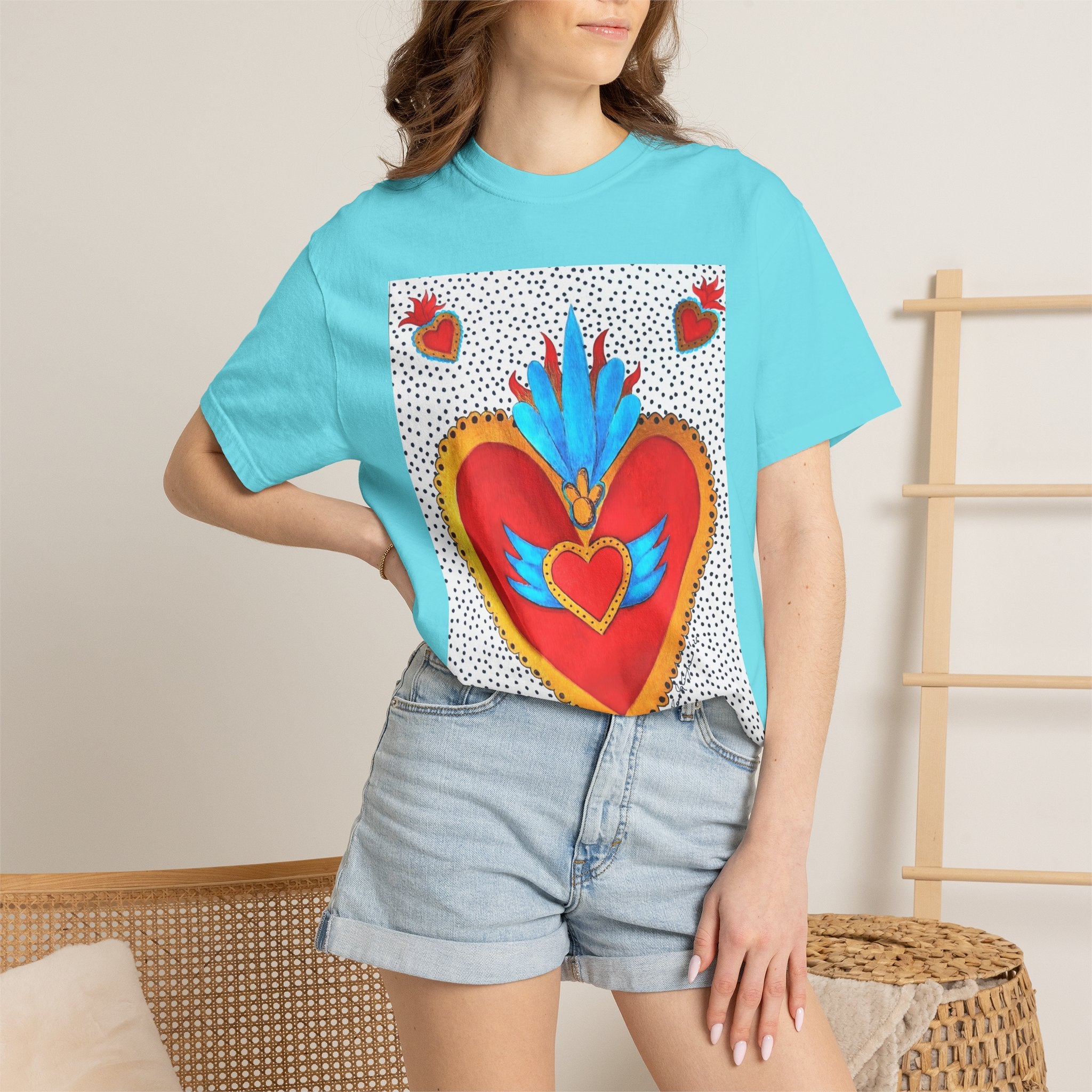 Winged Sacred Heart T-Shirt â€” Colorful Mexican Folk Art Graphic
