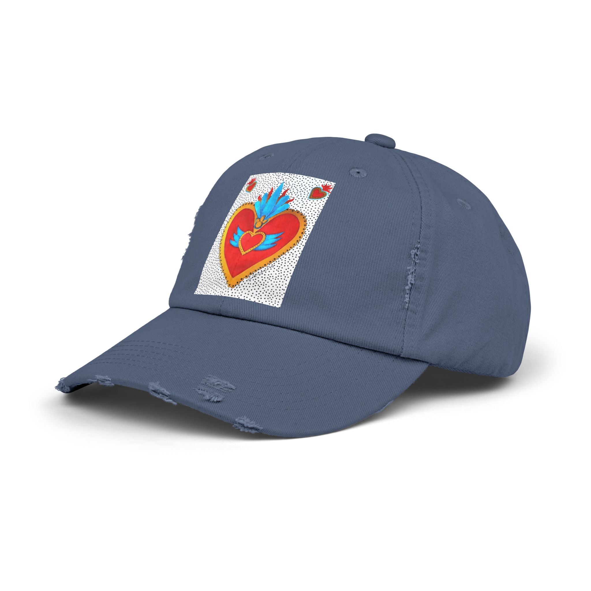 Distressed Cap — Sacred Flaming Heart Patch Baseball Hat