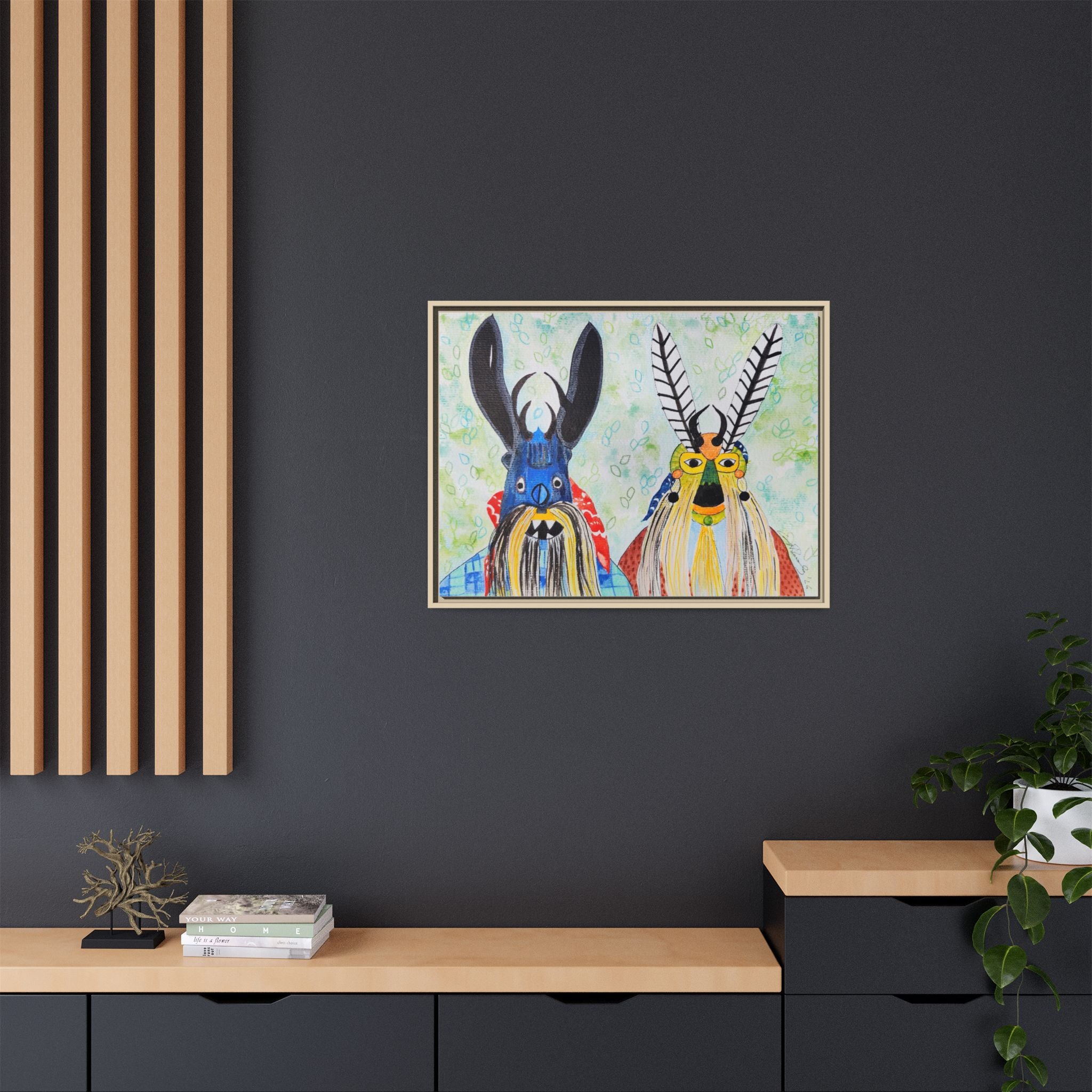 Colorful Folk Mask Matte Canvas Print (Framed)