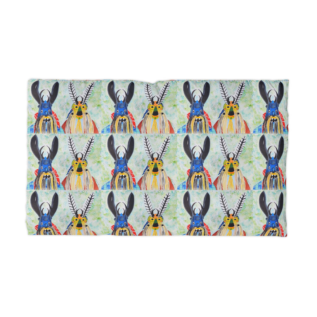 Colorful Antlered Animal Microfiber Pillowcase — Whimsical Watercolor Reindeer Design