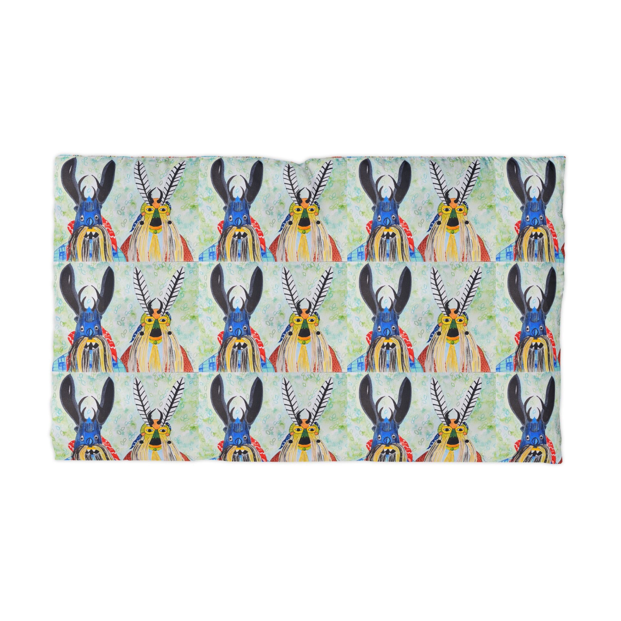Colorful Antlered Animal Microfiber Pillowcase — Whimsical Watercolor Reindeer Design