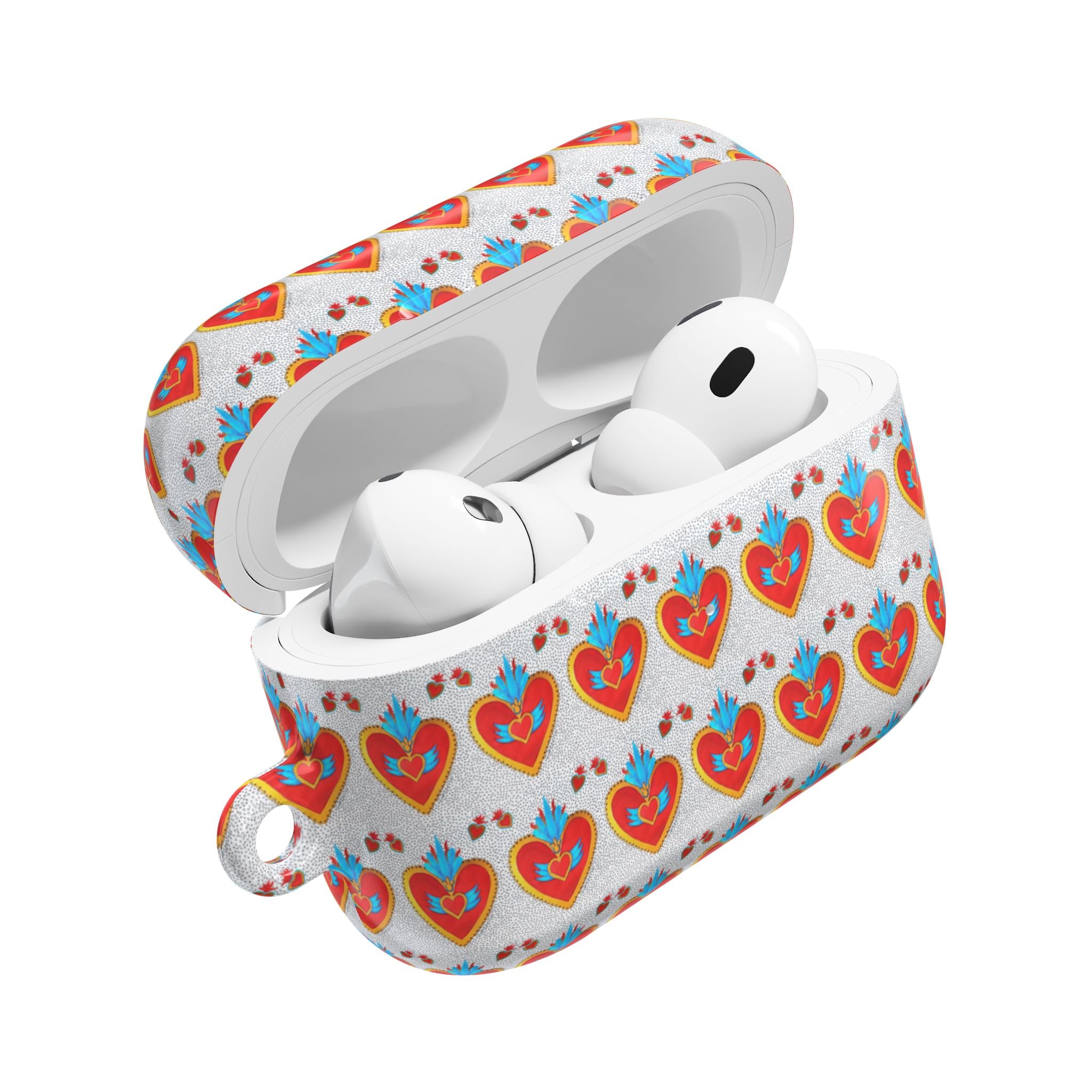Heart Pattern AirPod Case — Colorful Folk Art Hearts Protective Cover
