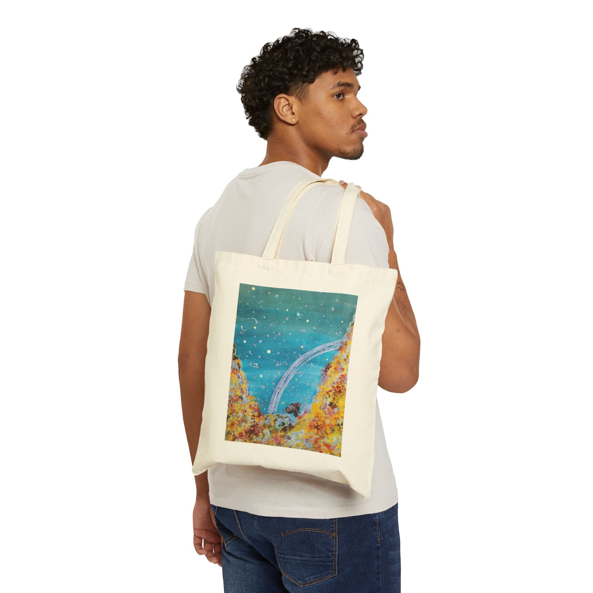 Ocean Arch Canvas Tote — Watercolor Whale Tail Beach Bag