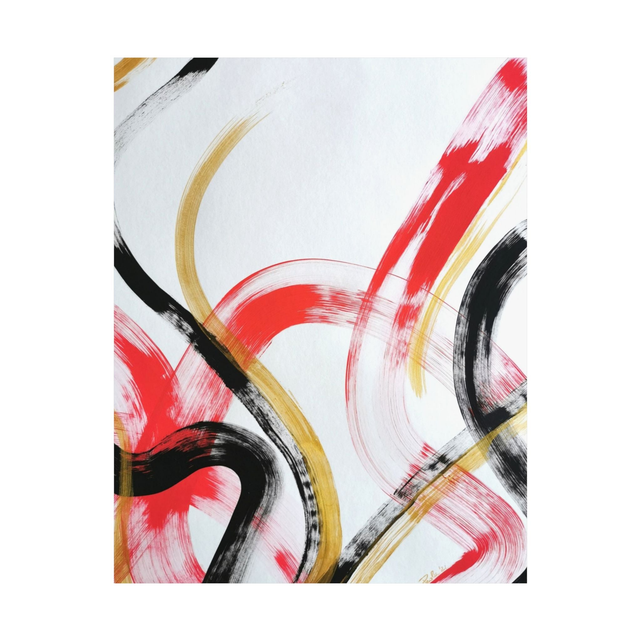 Abstract Brushstroke Matte Poster — Red, Black & Gold Vertical Wall Art