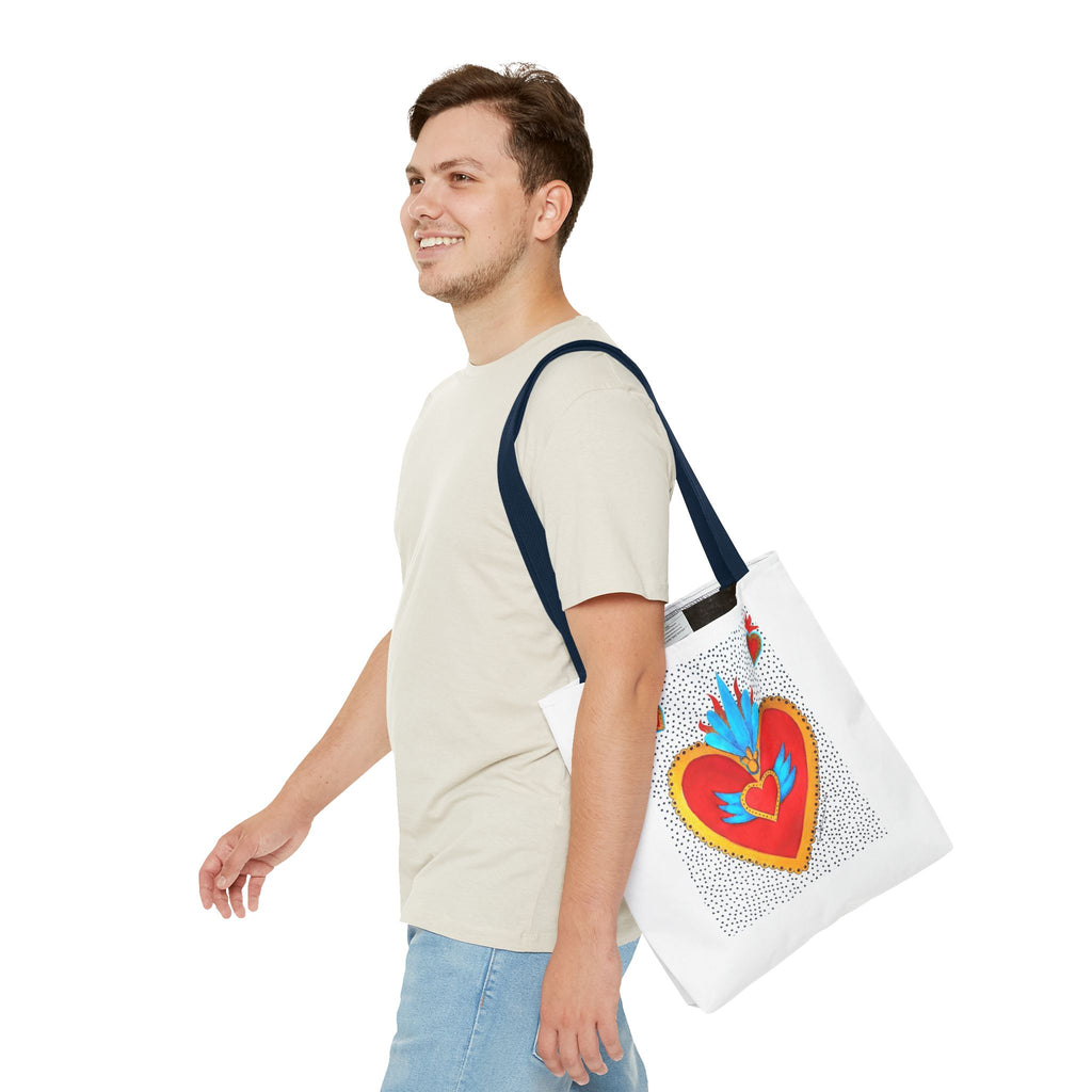Sacred Heart Tote Bag — Colorful Folk Art Heart Design