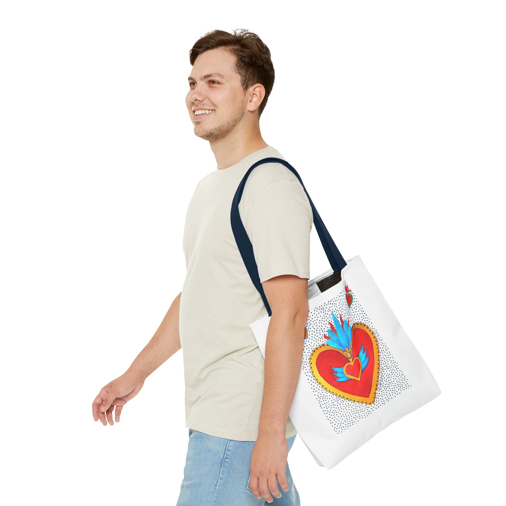 Sacred Heart Tote Bag — Colorful Folk Art Heart Design