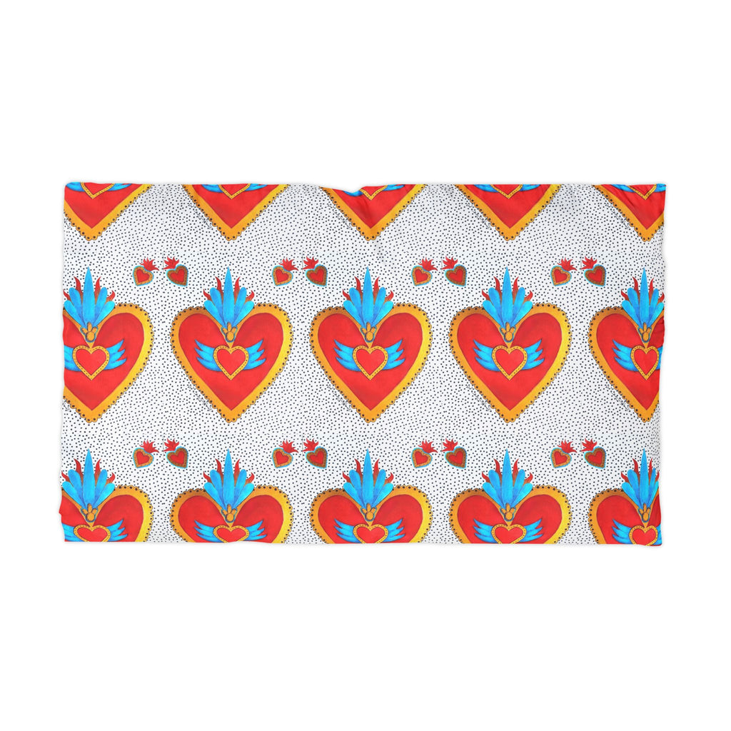Heart Folk Pillowcase — Bright Mexican Sacred Heart Pattern Microfiber Pillowcase