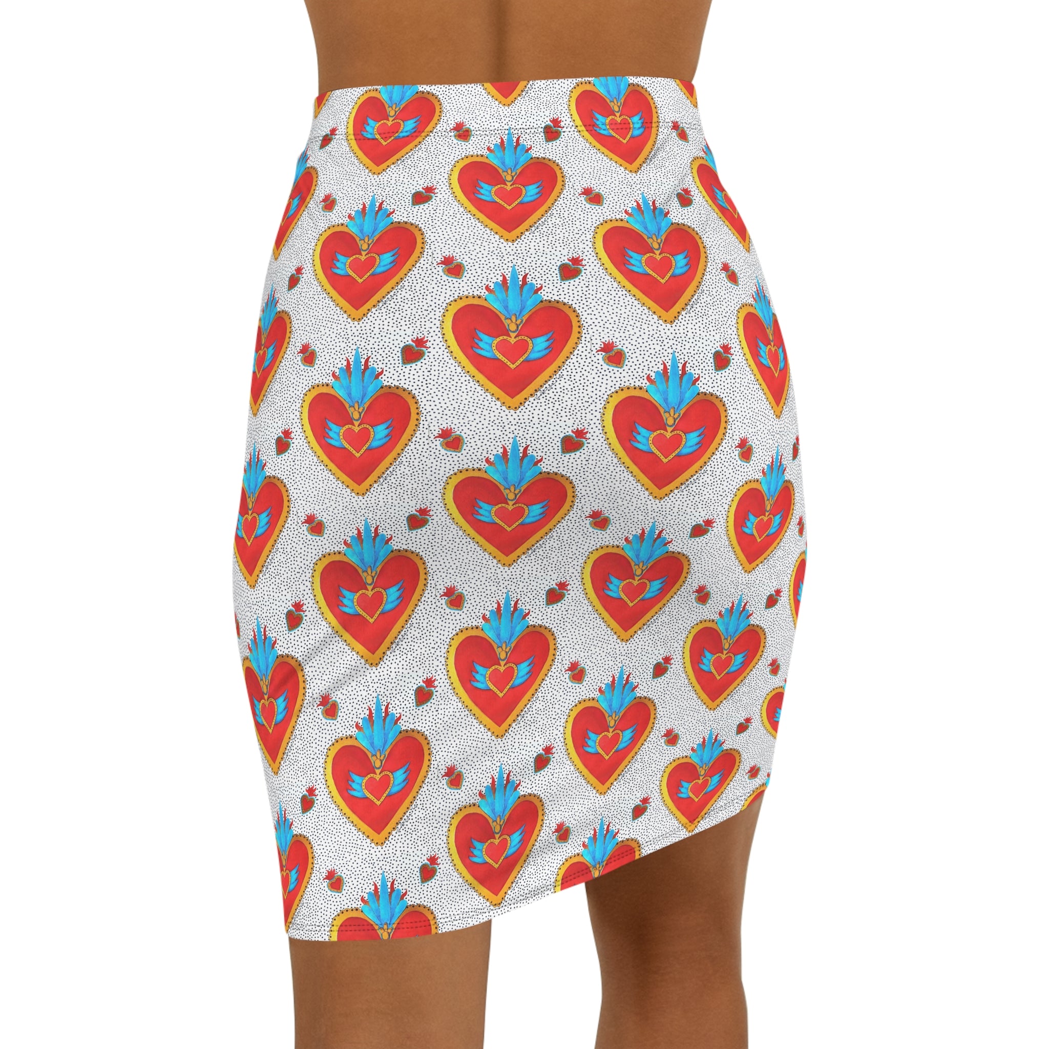 "Corazon de hojalata" Heart Pattern Pencil Skirt — Retro Folk Art Love Print