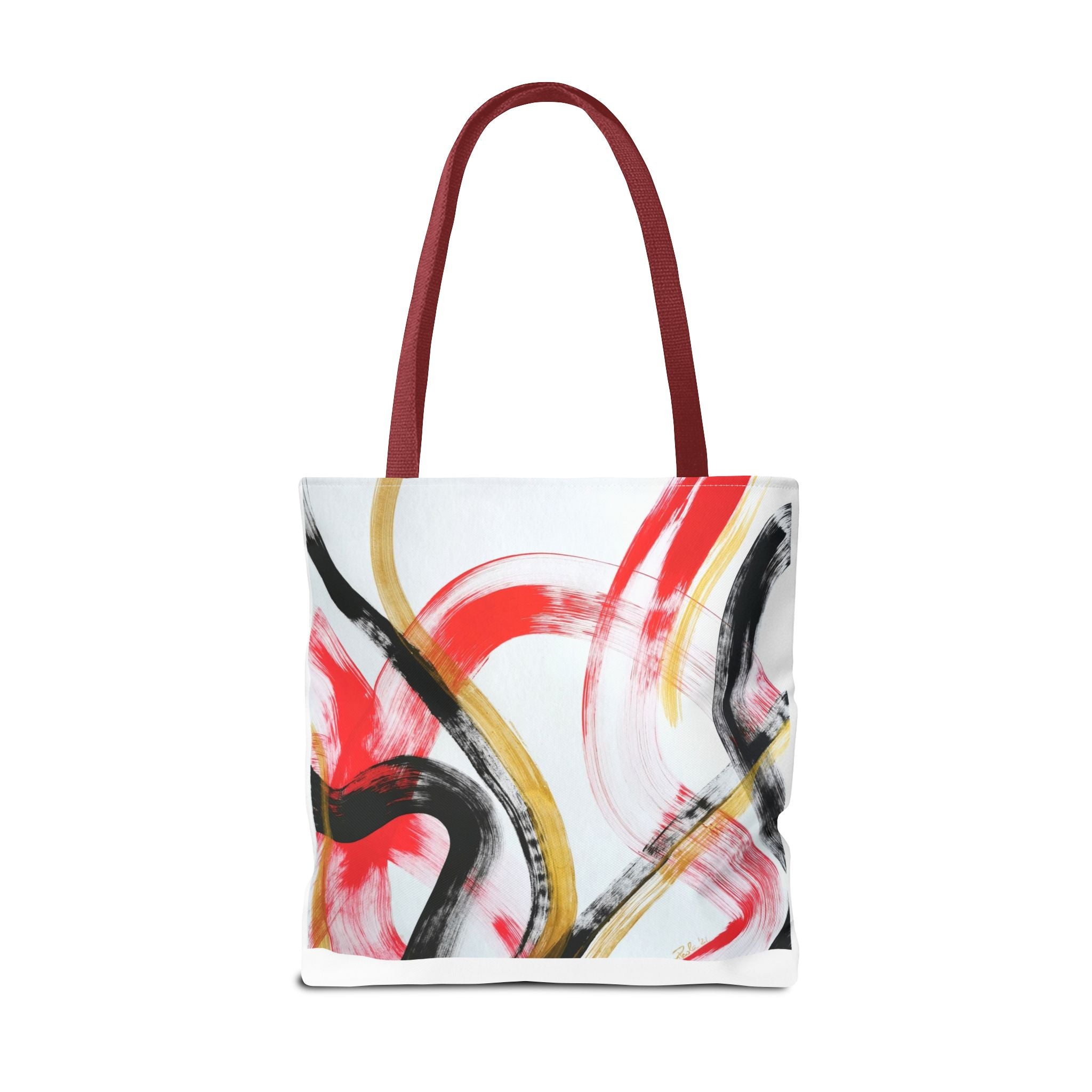 Abstract Brushstroke Tote Bag — Red, Black & Gold Artistic All-Over Print