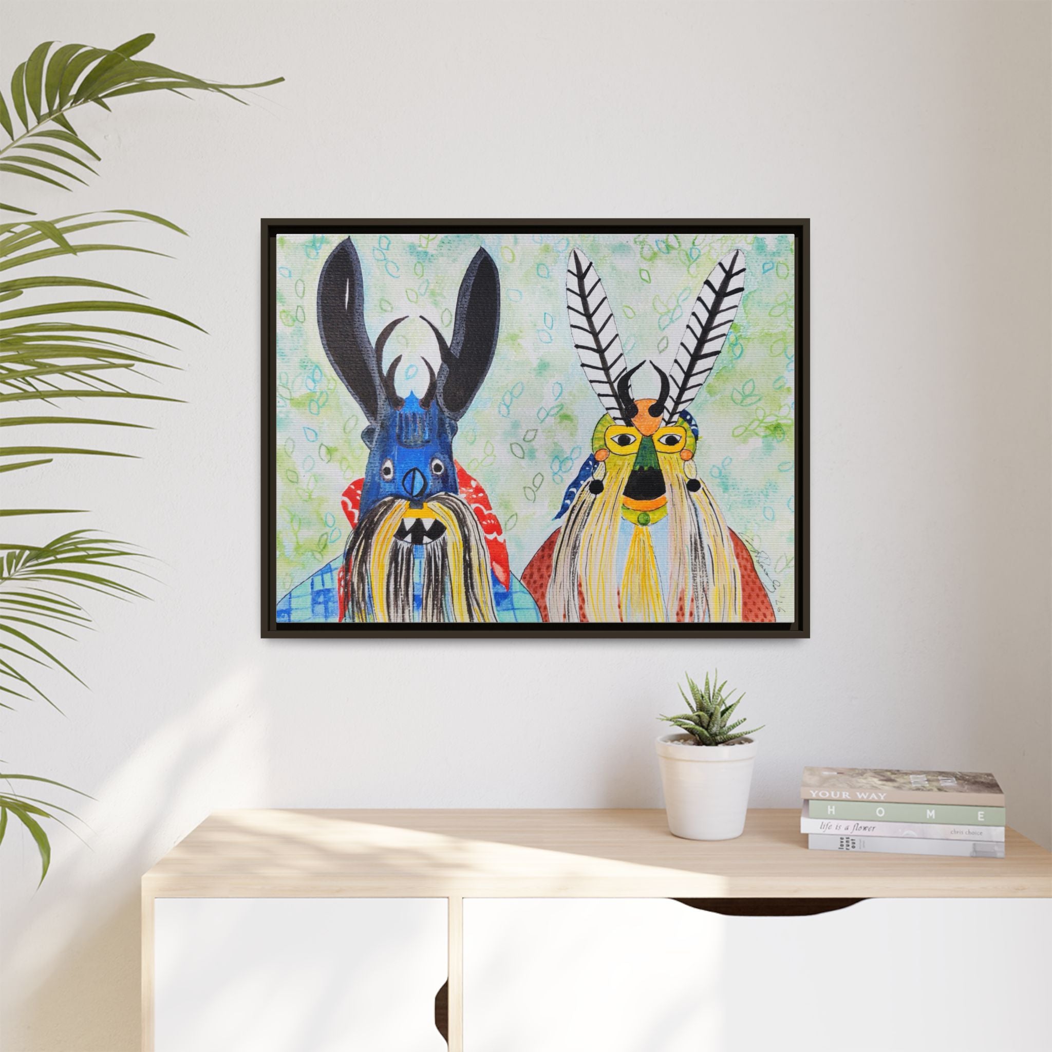 Colorful Folk Mask Matte Canvas Print (Framed)