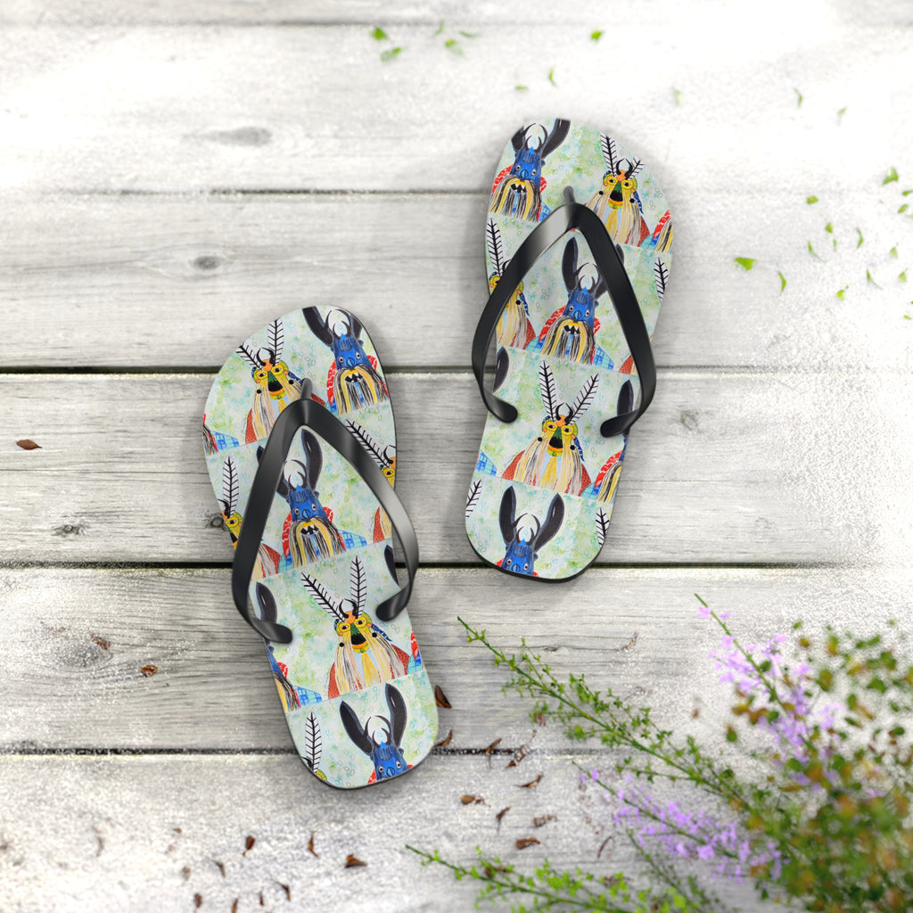 Colorful Watercolor Goat Flip Flops — Boho Farm Animal Summer Sandals