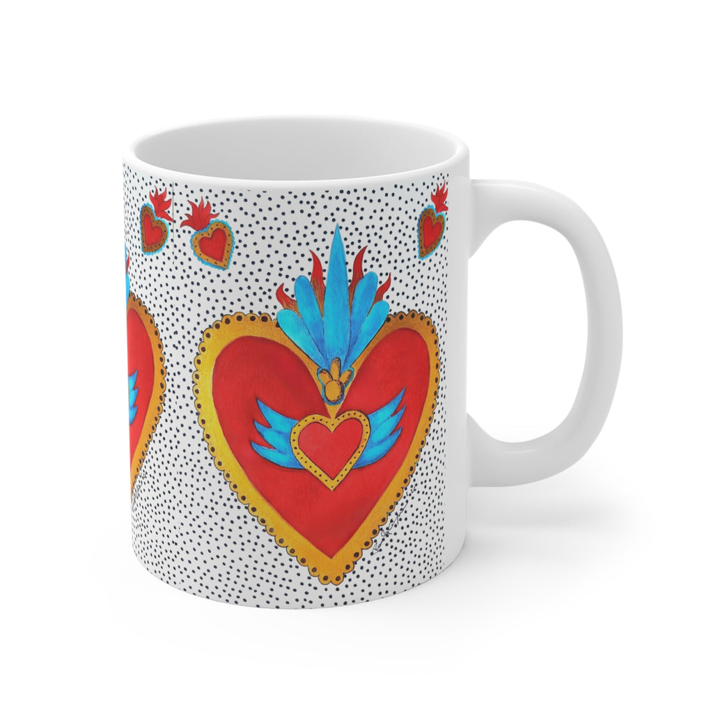 Winged Sacred Heart Mug — Colorful Folk Art Coffee Cup (11 oz)